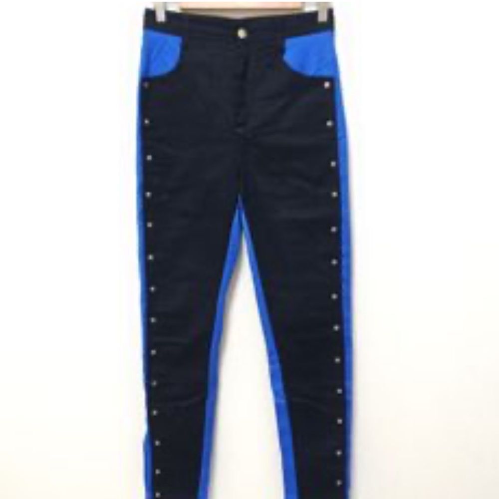 Kenzo Black and blue riveted stretchy jeans 38/size S see measurements